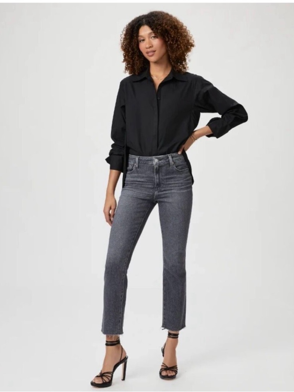 Paige Cindy High-Rise Straight Jeans in Ash Black Size 27